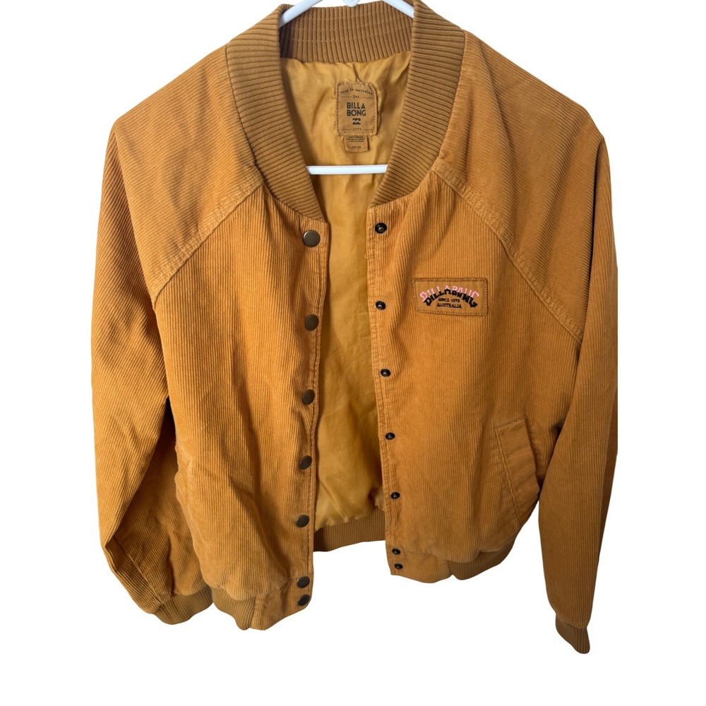 Billabong Corduroy Bomber Jacket Tan Mustard Australia Patch Snap Front Mens M